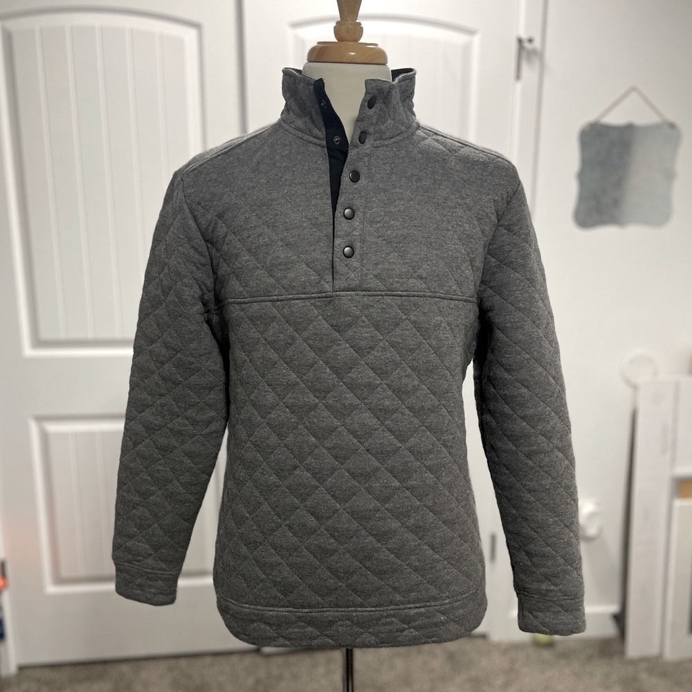 Quarter Snap Quilted Fleece Pullover Jacket - Heather Charcoal - Medium - Picture 1 of 5